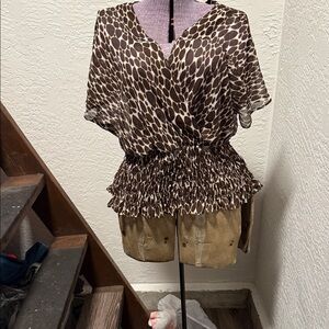 Worthington Brown Animal Print Blouse